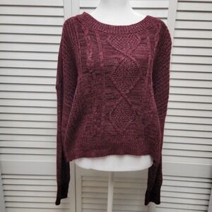 ARIZONA JEAN CO XL Cable Knit Sweater Deep Ruby Marl